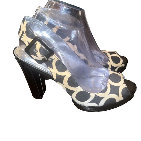 MARC FISHER Slingback Peep Toe Pumps Shoes Abstract Fabric 9M - Picture 1 of 6